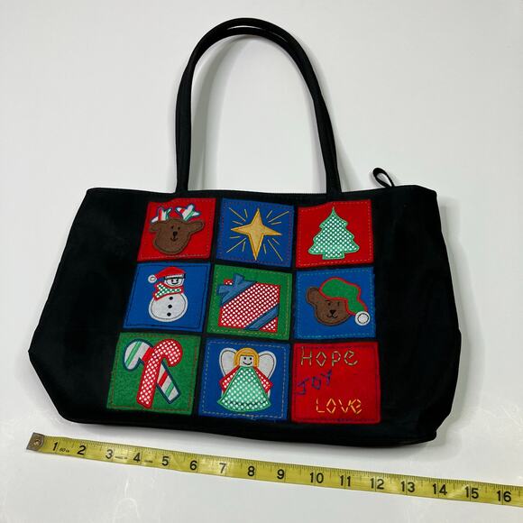 Bueno | Vintage Christmas Embroidered Black Handbag Purse Womens - Picture 9 of 9